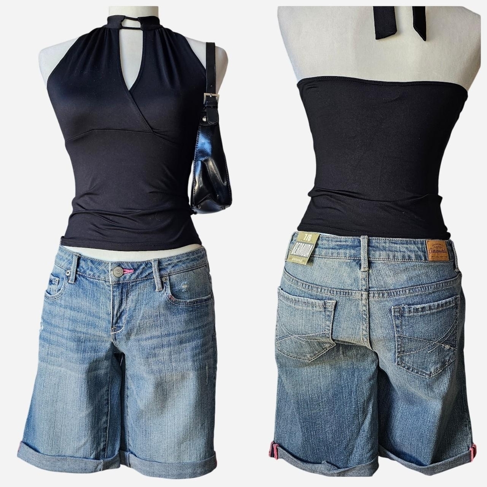 Aeropostale Blue Denim Bermuda Shorts with Black Waistband